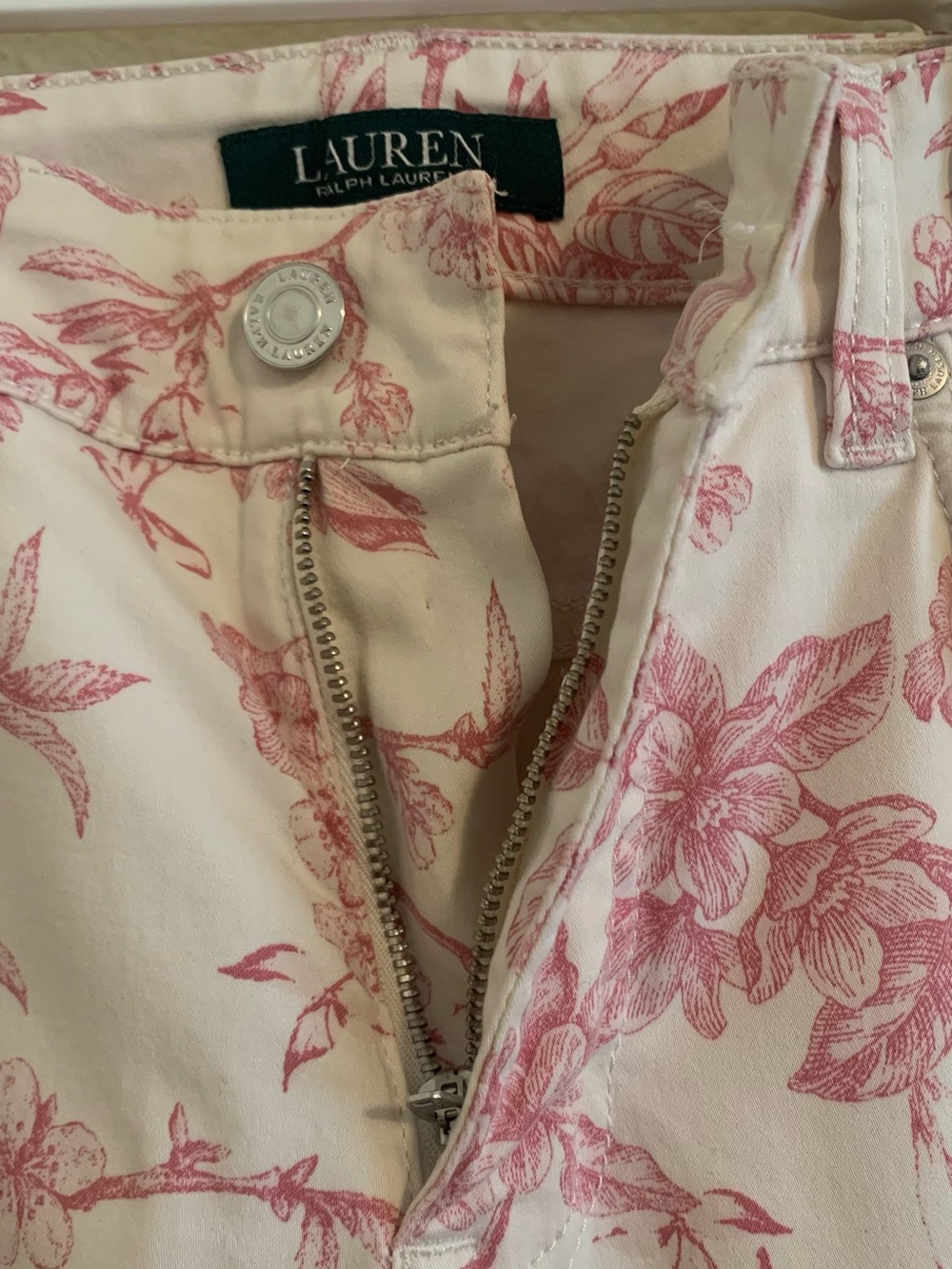 Ralph Lauren Cream Jeans with Pink Floral Print - Picture 2 of 6